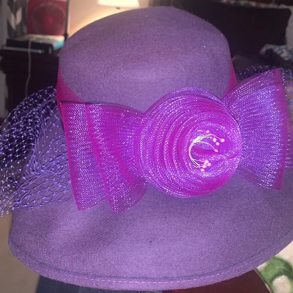 NWOT Beautiful purple large floppy Kentucky derby church Easter ladies wool hat - Picture 1 of 4
